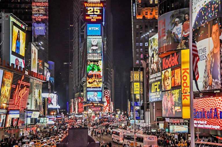 Revolutionary AI-driven marketing tool by Rabbit Consulting displayed in a vibrant Times Square setting.